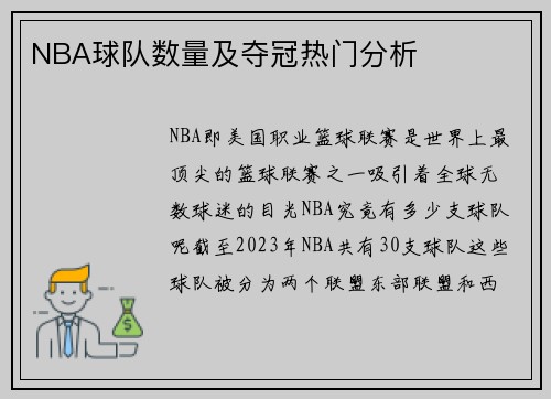 NBA球队数量及夺冠热门分析